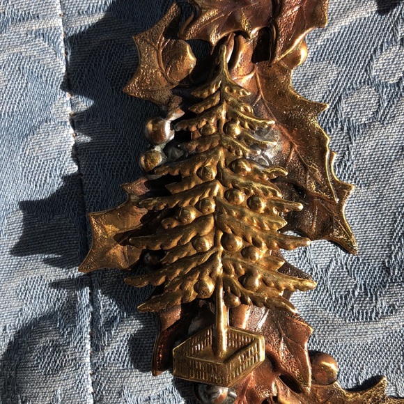 Vtg 3d mixed metal brass Christmas wreath - Picture 6 of 8